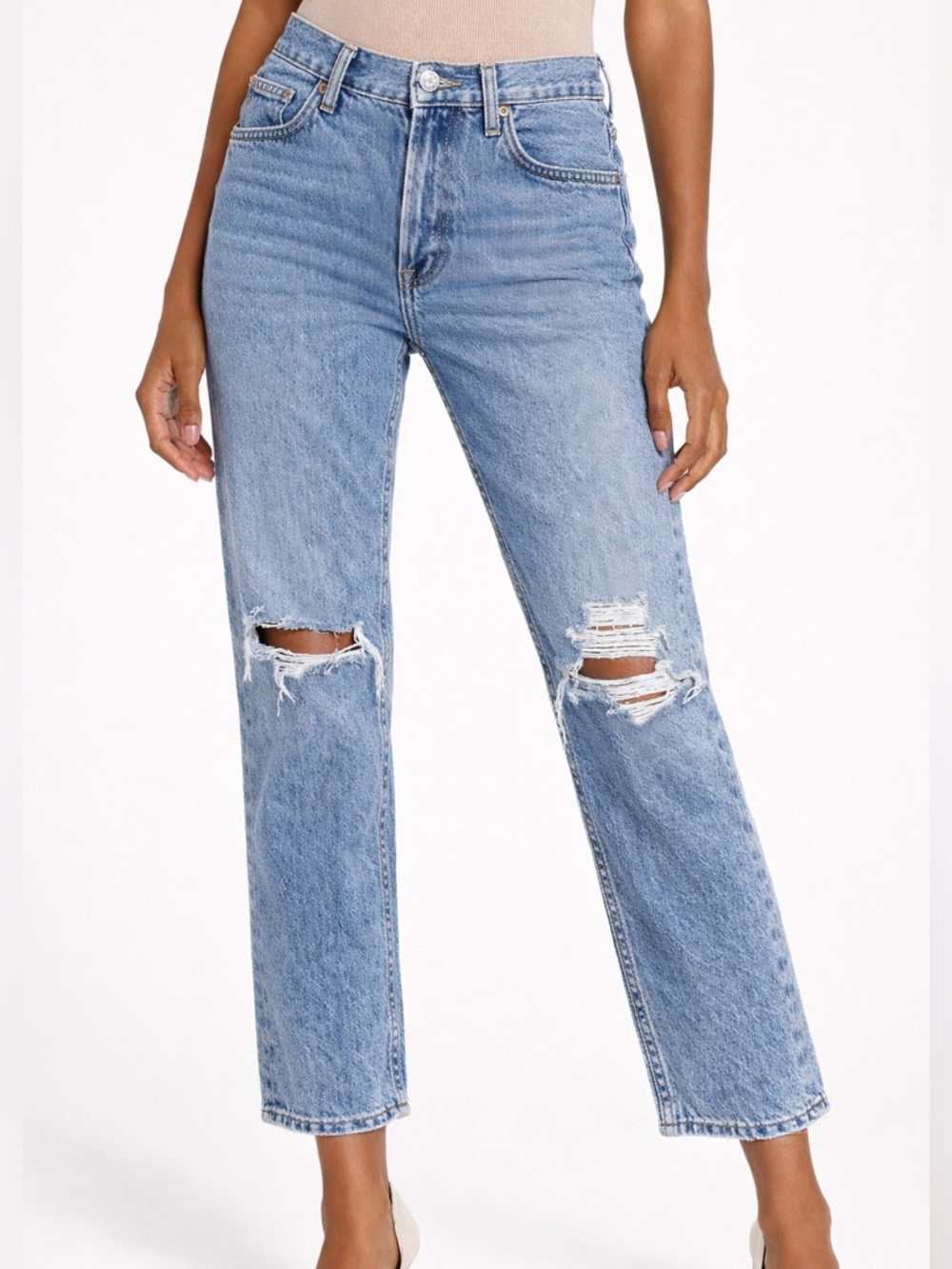 AGOLDE Jaime High Rise Distressed Straight Jeans Medium Wash Size 23